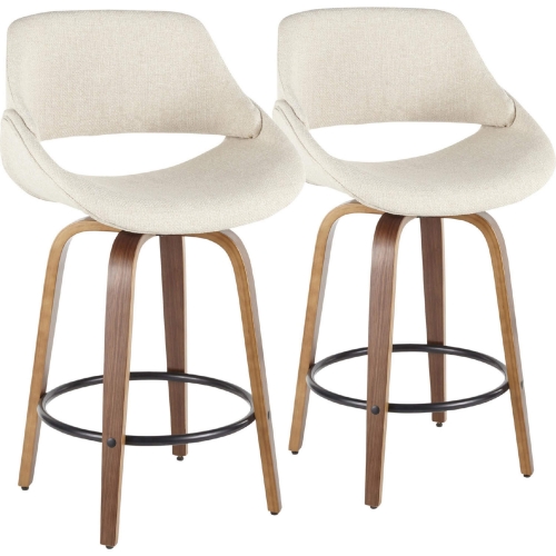 Fabrico 26" Counter Stool in Cream Leatherette, Walnut Finish & Chrome (Set of 2)